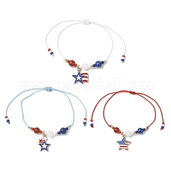 3 шт. 3 цвета День независимости натуральный сердолик и белый нефрит и окрашенный желтый нефрит драгоценный камень круглые бусины плетеные браслеты BJEW-MZ00178