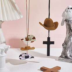 2 cappello da cowboy in tessuto e EVA con decorazioni pendenti in legno di betulla a forma di croce&nbsp;HJEW-ME00120
