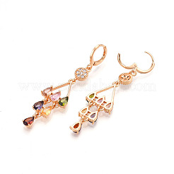 Серьги-капли из латуни с микропаве из кубических цирконий с подвеской-рычагом EJEW-N058-16G