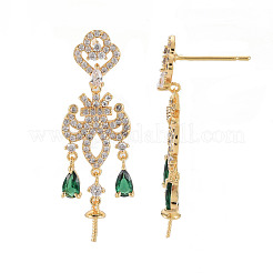 Латунные микро-паве прозрачные серьги-гвоздики из циркония&nbsp;KK-S356-665G-NF