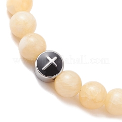 Эластичные браслеты из натурального желтого нефрита BJEW-JB12179-01