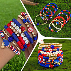 Ensemble de 8 bracelet extensible en pâte polymère (1 sachets) avec perles heishi et ccb en plastique&nbsp;BJEW-PA0001-12A