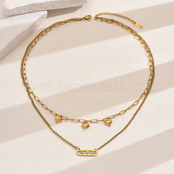 201 двухслойное ожерелье в форме сердца из нержавеющей стали с кристаллами и стразами для женщин AW1659