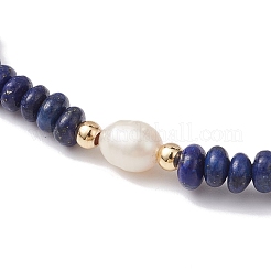Natürliche Lapislazuli-Unterlegscheibe und Perlen-Stretch-Armbänder&nbsp;BJEW-JB09918-07