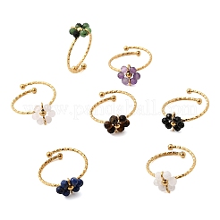 Bracciale regolabile in acciaio inox 304 con anelli aperti in pietra naturale mista.&nbsp;RJEW-P187-01G-08