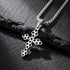 Colliers pendentifs gothiques en acier inoxydable 304 pavés de zirconiums cubiques noirs&nbsp;WGE3449-01