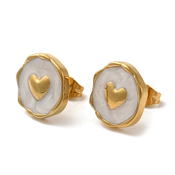 Ионное покрытие (ip) 304 нержавеющая сталь плоские круглые серьги-гвоздики в форме сердца EJEW-C114-15G-02