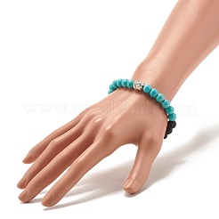 Bracciale elastico rotondo in turchese sintetico e roccia lavica naturale&nbsp;BJEW-JB07470-01
