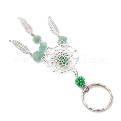 Брелки из плетеной сетки/паутины с перьевым сплавом и смешанными драгоценными камнями и стеклянными семенами KEYC-MZ00041