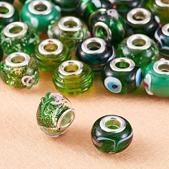 50個10スタイル手作りランプワークヨーロピアンビーズ  大穴ロンデルビーズ  グリーン  5個/スタイル&nbsp;LPDL-SZ0001-04