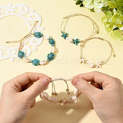 4шт 4 стиля браслетов из натуральных ракушек и синтетической бирюзы с плетением&nbsp;BJEW-SC0001-54