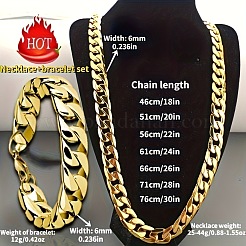 Ensembles de colliers et bracelets en alliage de chaînes cubaines pour hommes&nbsp;WG37A02-04