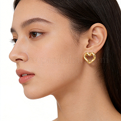 女性用304ステンレススチールスタッドピアス  ハート  18KGP本金メッキ  17x15mm&nbsp;CX2432