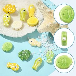12個 11種類の手作り磁器ビーズ  魚  ファミーユは磁器バラ  きいろ  16.5~19.5x10~20.5x5.5~8mm  穴：1.8~2mm&nbsp;PORC-FS0010-62