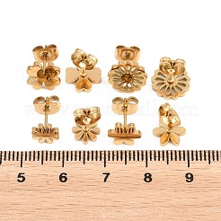 バレンタインデー用304ステンレススチール製スタッドピアス4ペア  花  ゴールドカラー  6.5~9.5x6.5~9.5mm&nbsp;EJEW-G469-01G-02