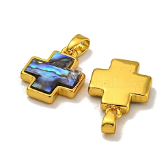 Подвески из натуральной латуни из ракушки пауа&nbsp;KK-U025-03G-02