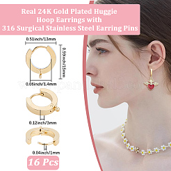 16 шт. фурнитура для сережек-колец Huggie Hoop из нержавеющей стали 201&nbsp;STAS-BBC0008-38G