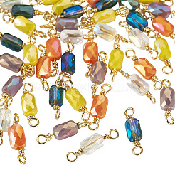 50 шт. 5-цветные гальванизированные стеклянные граненые прямоугольные соединительные подвески&nbsp;KK-TA0003-31