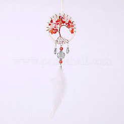 Плоские круглые кусочки натурального красного агата с подвесками в виде дерева жизни TREE-PW0003-05