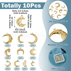 304ステンレススチールペンダント10個  ムーンチャーム  ゴールドカラー  13~34x8.5~23x2~3mm  穴：1.5~2.5mm&nbsp;STAS-TA0006-15