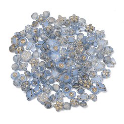 つや消し透明なアクリルビーズ  金色の金属製ビーズ  混合図形  ライトスチールブルー  8~25x8~25x4~45mm  穴：1.2~1.6mm&nbsp;OACR-Z041-03