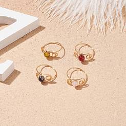 Круглое плетеное кольцо на палец с натуральным драгоценным камнем RJEW-JR00502