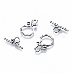 変色しない304ステンレススチールのトグル留め具  リング  ステンレス鋼色  バー：22x9.5x1.5mm  穴：1.5mm  リング：23x14.5x1.5mm  穴：3.5x6.5mm&nbsp;X-STAS-N092-182
