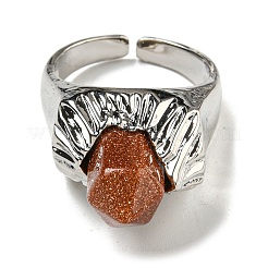 Открытые манжеты из синтетического золотого камня с шестиугольной призмой&nbsp;RJEW-B106-01P-05