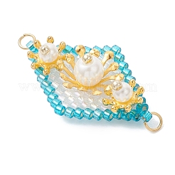 Подвески-соединители в виде цветочных ромбов из искусственного жемчуга и стеклянных бусин&nbsp;PALLOY-MZ01182-01