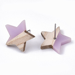 透明樹脂＆ウッドスタッドピアス  304ステンレスピン付き  スター  プラム  17x18mm  ピン：0.7mm&nbsp;EJEW-N017-001A-D03