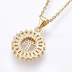 Colliers pendentifs initiaux en laiton sertis de micro-pavés de zirconiums cubiques&nbsp;NJEW-H486-30G-T