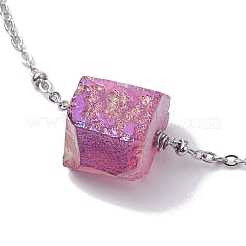 Браслеты из гальванического куба с натуральными кварцевыми бусинами BJEW-JB10327