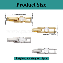 12 pz 4 stili ottone micro pavé zirconi cubici trasparenti fermagli pieghevoli&nbsp;KK-UN0004-48