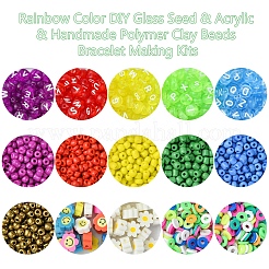 Наборы для изготовления браслетов из разноцветных стеклянных и акриловых бусин ручной работы из полимерной глины DIY-FS0007-74