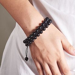 Collana con ciondolo proiettile in ossidiana naturale e braccialetto di perline intrecciate tonde&nbsp;AJEW-SZ00002-29