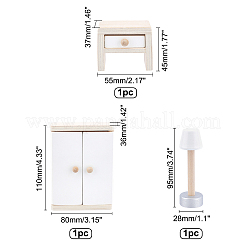 木製ミニ家具セット  ランプ  ワードローブとナイトスタンド  小道具の装飾を装ったドールハウスアクセサリー用  バリーウッド  28~80x36~37x45~110mm  3個/セット&nbsp;DJEW-WH0037-33