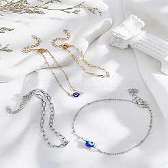 2шт. набор браслетов из латунных цепочек-скрепок 2 стилей и цепочек-спутников из нержавеющей стали 304&nbsp;BJEW-LP0001-27