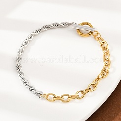 Браслеты из нержавеющей стали 304 с цепочкой и тросом для женщин&nbsp;BJEW-K279-03GP