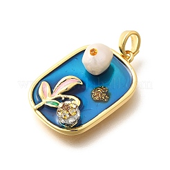 Латунные подвески-прямоугольники с синей блестящей эмалью KK-K398-14G