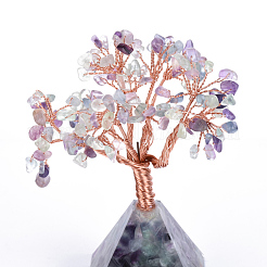 Décorations d'affichage sur piédestal de copeaux de fluorite naturelle et de pierres précieuses&nbsp;G-S282-10