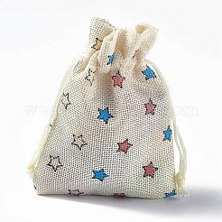 黄麻布ラッピングポーチ巾着袋  長方形  ベージュ  スター  13.5~14x10x0.35cm&nbsp;ABAG-L016-A12