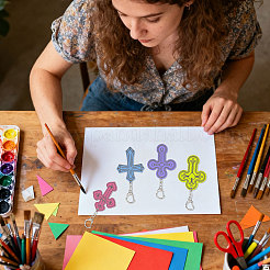 36 Stück 12 Stile unfertiger Holzkreuz-Schlüsselanhänger&nbsp;DIY-GL0006-34