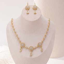 Комплекты из плоского круглого и каплевидного сплава с подвесками из горного хрусталя и серег-колец FS-WG15CFD-01