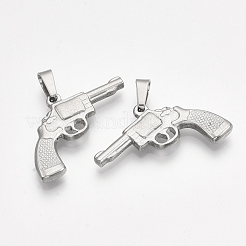 変色しない304ステンレススチールペンダント  銃の形  ステンレス鋼色  22x34x4mm  穴：7x4mm&nbsp;STAS-T045-31P