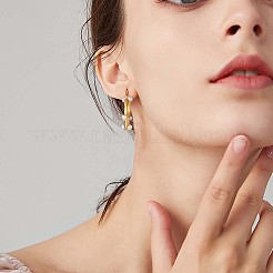 キュービックジルコニア付きシェルパールフープピアス  430ステンレススチール製ハーフフープピアス（女性用）  ゴールドカラー  25x4mm  ピン：1mm&nbsp;JE954A