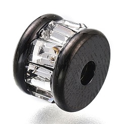304ステンレススチールビーズ  クリスタルラインストーン付き  コラム  電気泳動黒  8x6mm  穴：2mm&nbsp;STAS-O129-01EB
