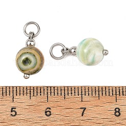 天然グリーンラインジャスパーペンダント  304ステンレススチールの丸カン付きラウンドチャーム  ステンレス鋼色  15x8.5mm  穴：3.5mm&nbsp;PALLOY-JF06020-02