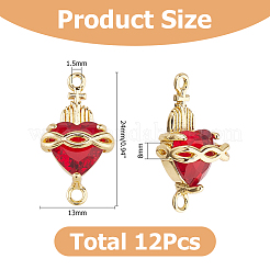 12 breloque connecteur en laiton avec verre rouge foncé en forme de cœur sacré&nbsp;KK-HS0002-02E
