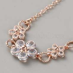 Браслеты-цветочки с микропаве из прозрачных кубических цирконий из латуни для женщин&nbsp;BJEW-WH0012-52RG