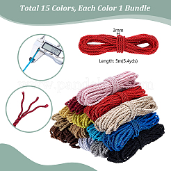 15 Bündel 15 Farben runde Polyester-Drehschnur&nbsp;WCOR-PH0001-05